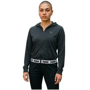 Puma Hoodie Womens Size L Black White Logo Band Sports Track Dry Cell Athletic